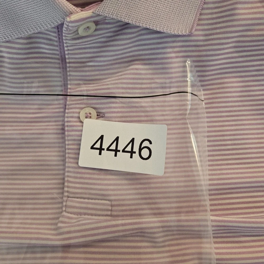 RLX‎ Ralph Lauren Polo Shirt Men XL Short Sleeve Purple White Striped Golf - XL